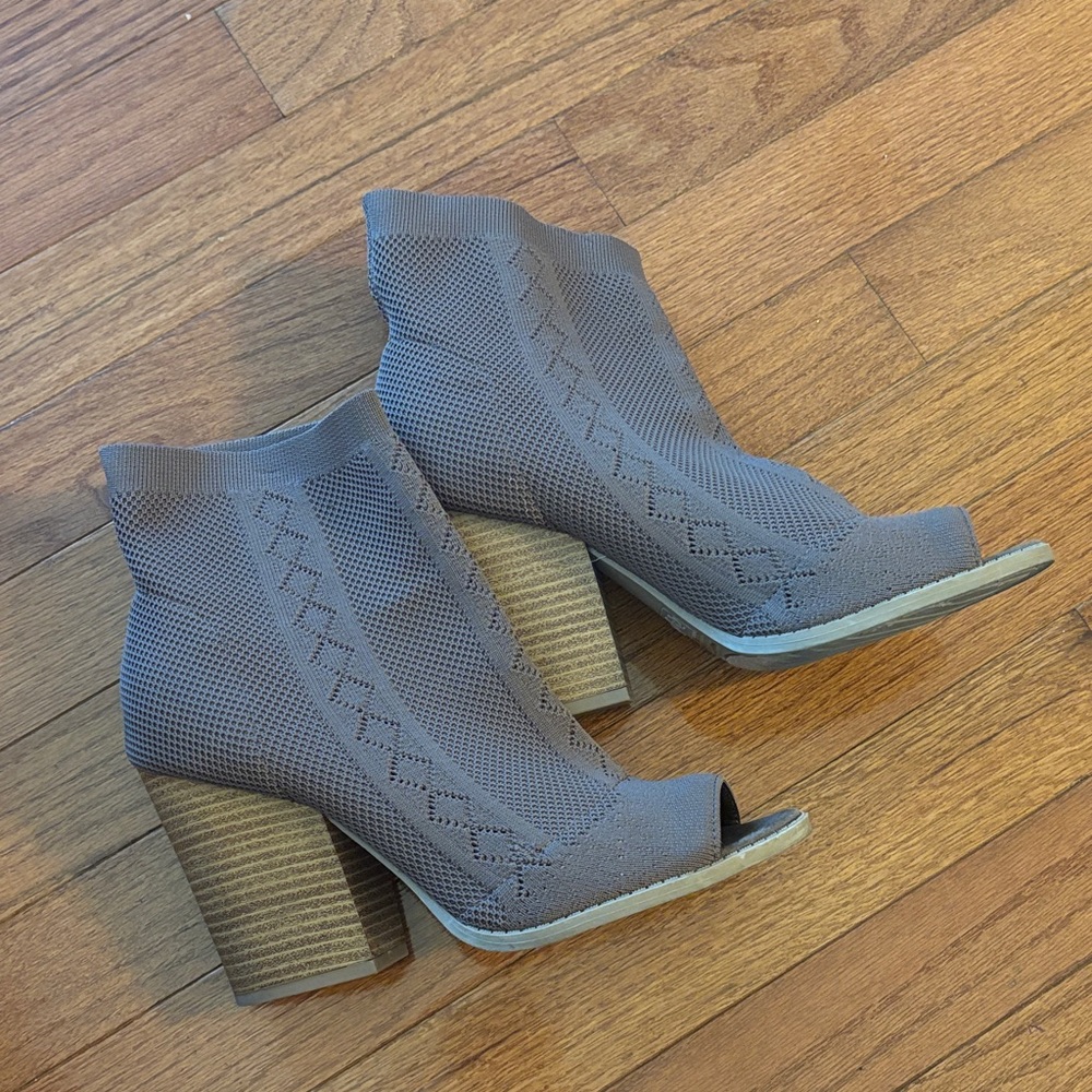 Cupid Gray Knit Peep-Toe Ankle Booties